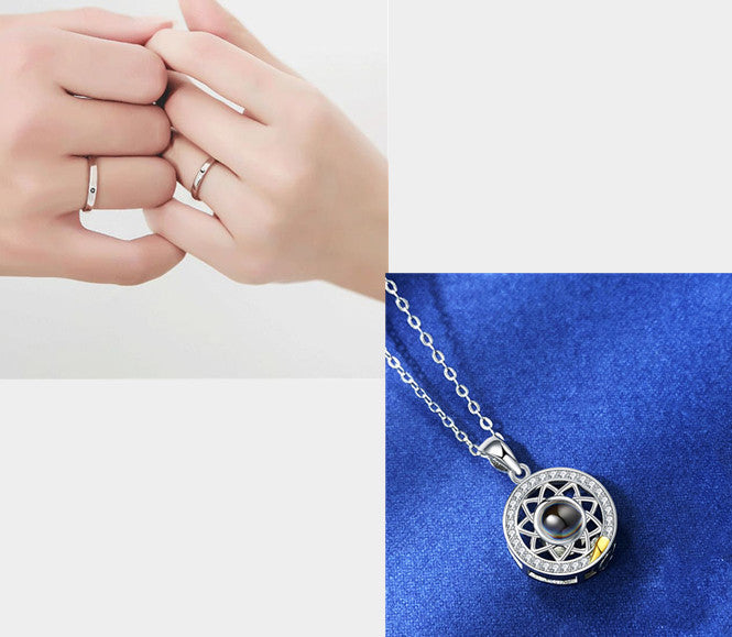 Sun Moon Shape Couple Personalized Necklaces Wedding Birthday Jewelry Languages I Love You Projection Pendant Necklace Gifts