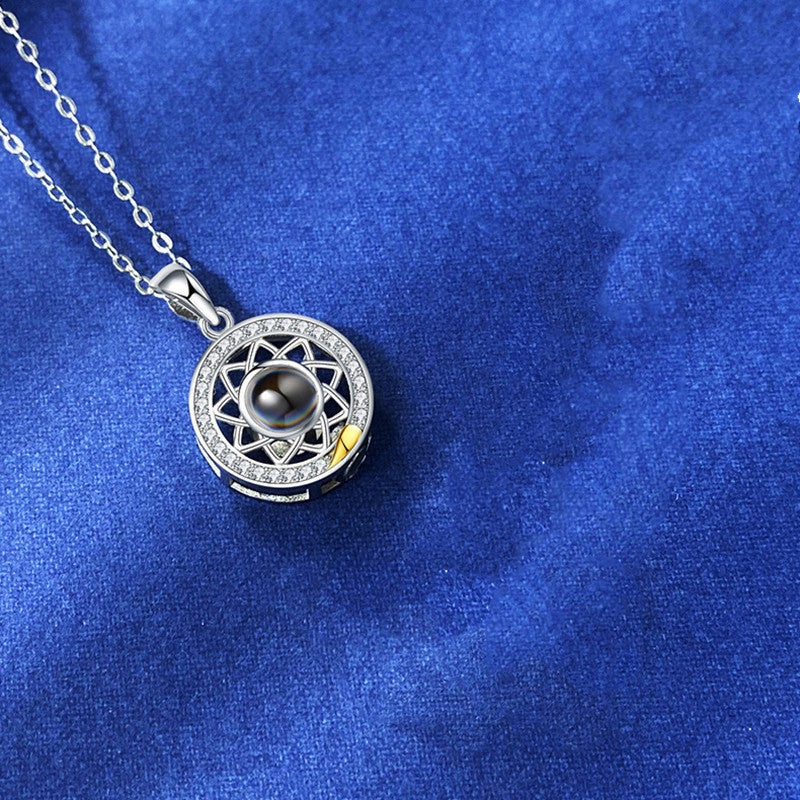 Sun Moon Shape Couple Personalized Necklaces Wedding Birthday Jewelry Languages I Love You Projection Pendant Necklace Gifts