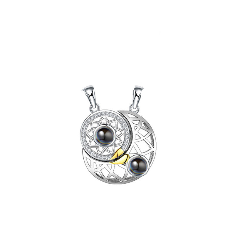 Sun Moon Shape Couple Personalized Necklaces Wedding Birthday Jewelry Languages I Love You Projection Pendant Necklace Gifts