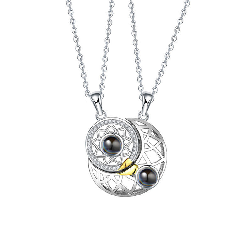 Sun Moon Shape Couple Personalized Necklaces Wedding Birthday Jewelry Languages I Love You Projection Pendant Necklace Gifts