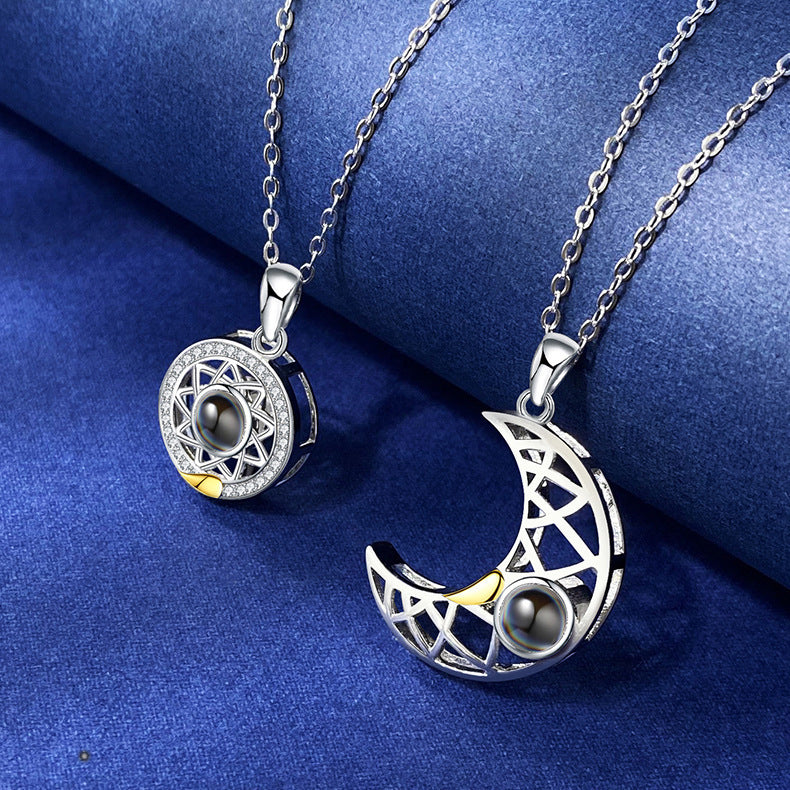 Sun Moon Shape Couple Personalized Necklaces Wedding Birthday Jewelry Languages I Love You Projection Pendant Necklace Gifts