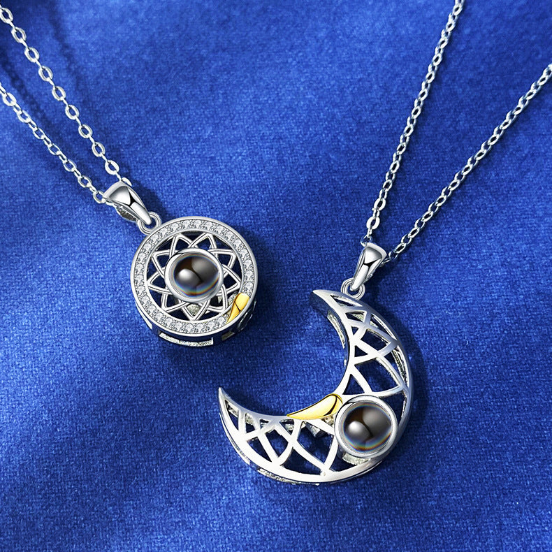 Sun Moon Shape Couple Personalized Necklaces Wedding Birthday Jewelry Languages I Love You Projection Pendant Necklace Gifts