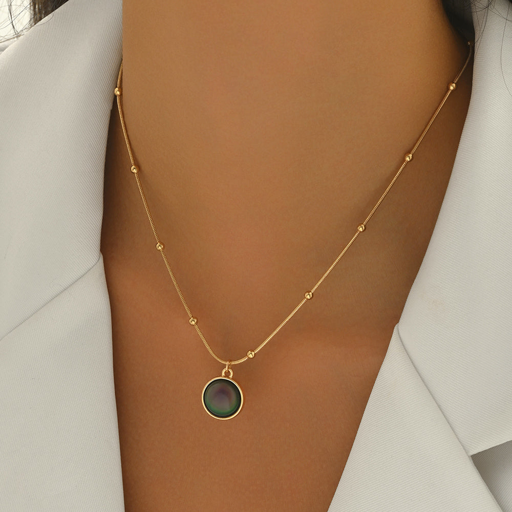 Lxalry 18K Gold-Plated Mood Responsive Necklace Stainless Steel Modern Minimalist Jewelry With Color Shifting Resin Pendant Hypoallergenic Skin Safe Gift For Women Wife Mom Stainless Steel Jewelry