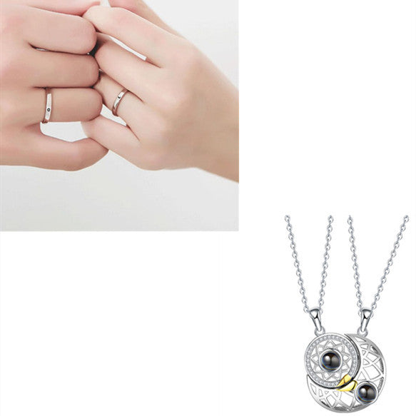 Sun Moon Shape Couple Personalized Necklaces Wedding Birthday Jewelry Languages I Love You Projection Pendant Necklace Gifts