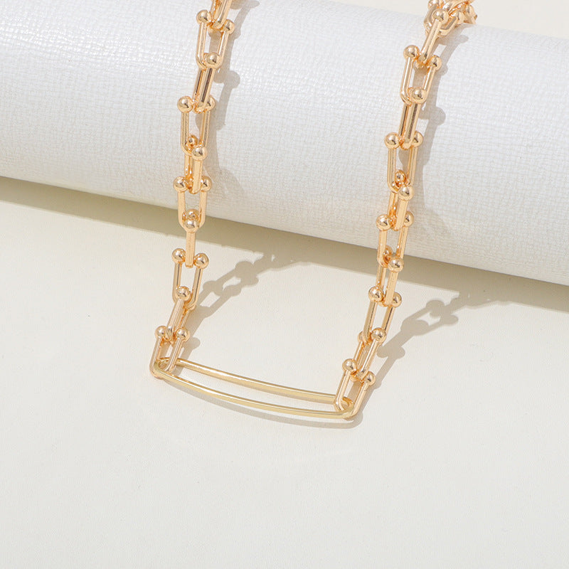 European And American High-grade Retro U-shaped Double-layer Metal Chain Tag Necklace